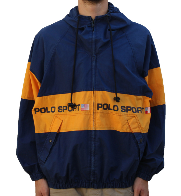 Vintage Polo Sport Spell Out Navy / Mustard Light Hooded Jacket